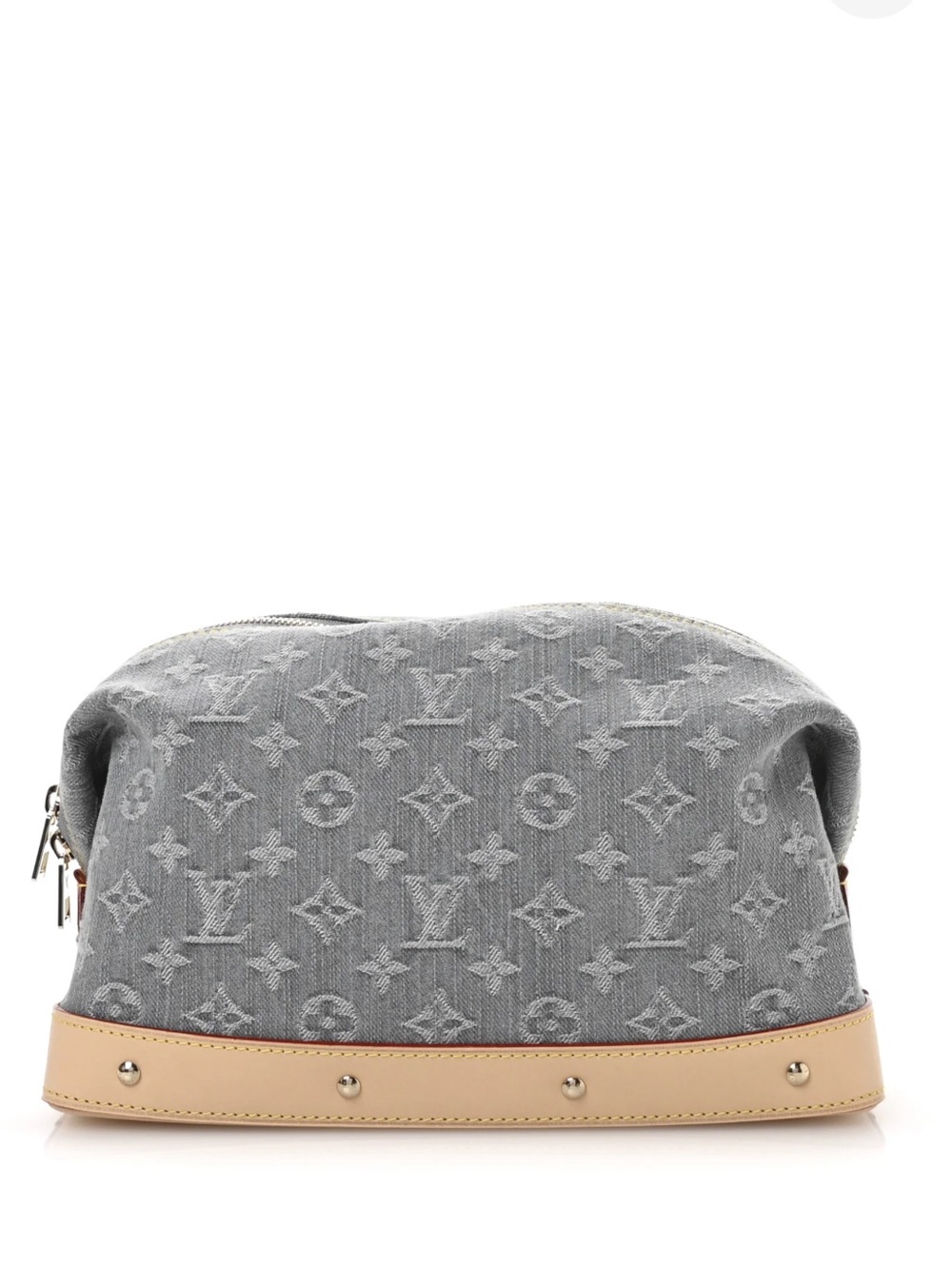 Louis Vuitton Gray Wash Denim Monogram Cosmetic Pouch w/ Natural Leather Trim GM